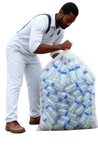 Person collecting plastic bottles